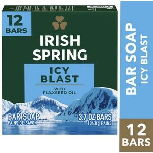 Irish Spring Icy Blast Bar Soap Mens 12 Pack 3.7 Oz Bars Refreshing Soap Sealed